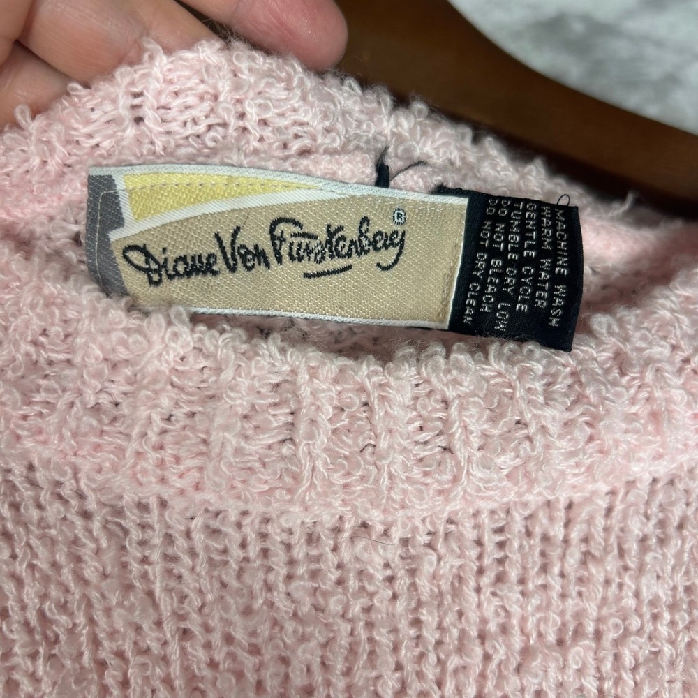 Vintage 80's Diane Von Furstenberg Pink Knit Sweater‎ Pullover Women's Large